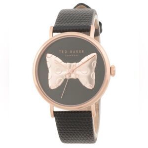 Ted Baker Phylipa Iconic Bow Black Rose Gold Leather Strap Watch
